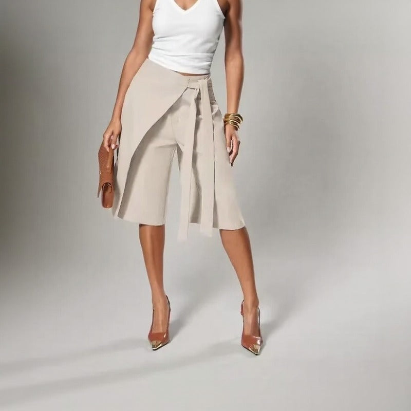 Shorts with Wrap-Over Overlay and Side Tie