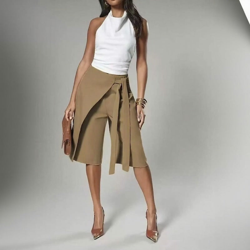 Shorts with Wrap-Over Overlay and Side Tie