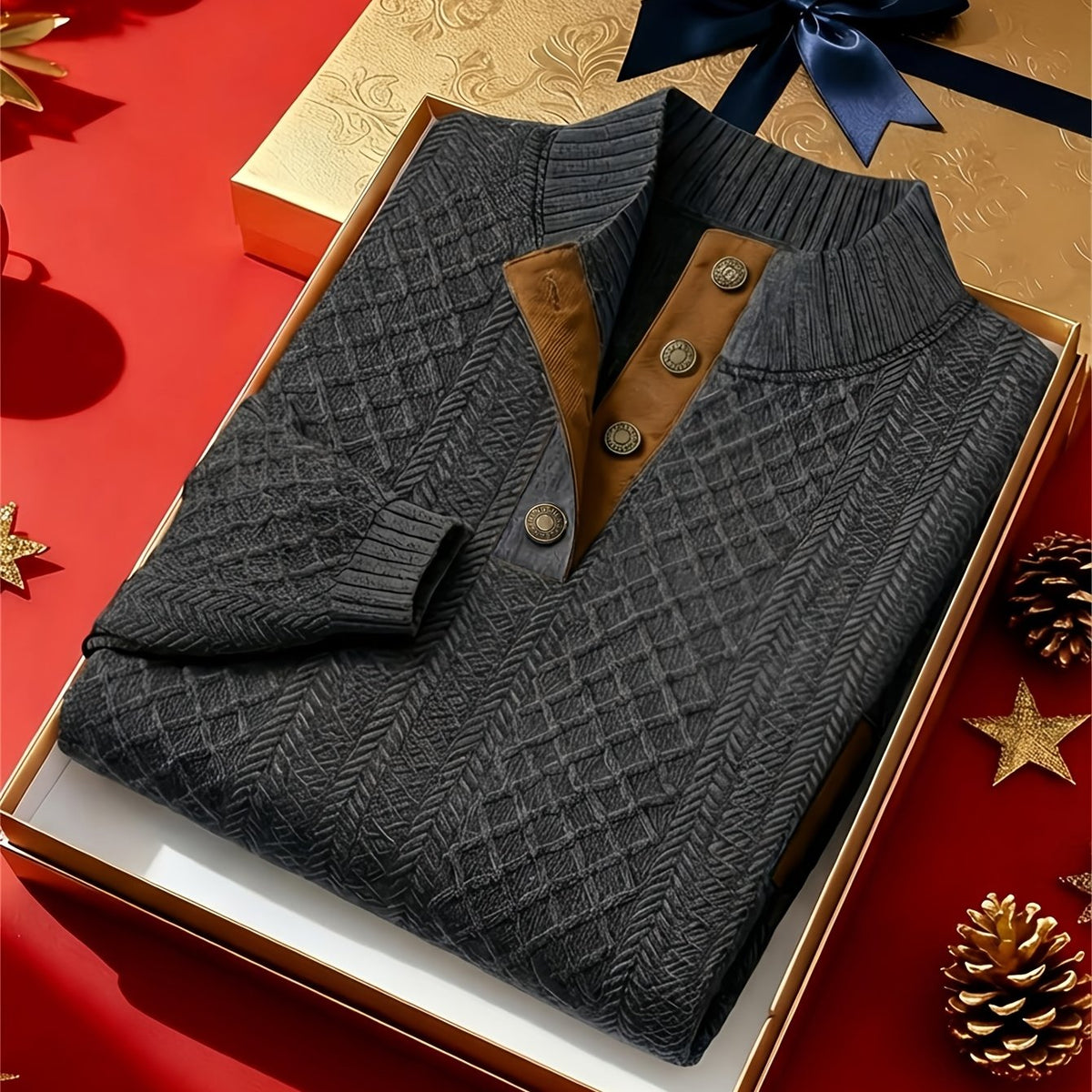 Textured Stand-Collar Pullover