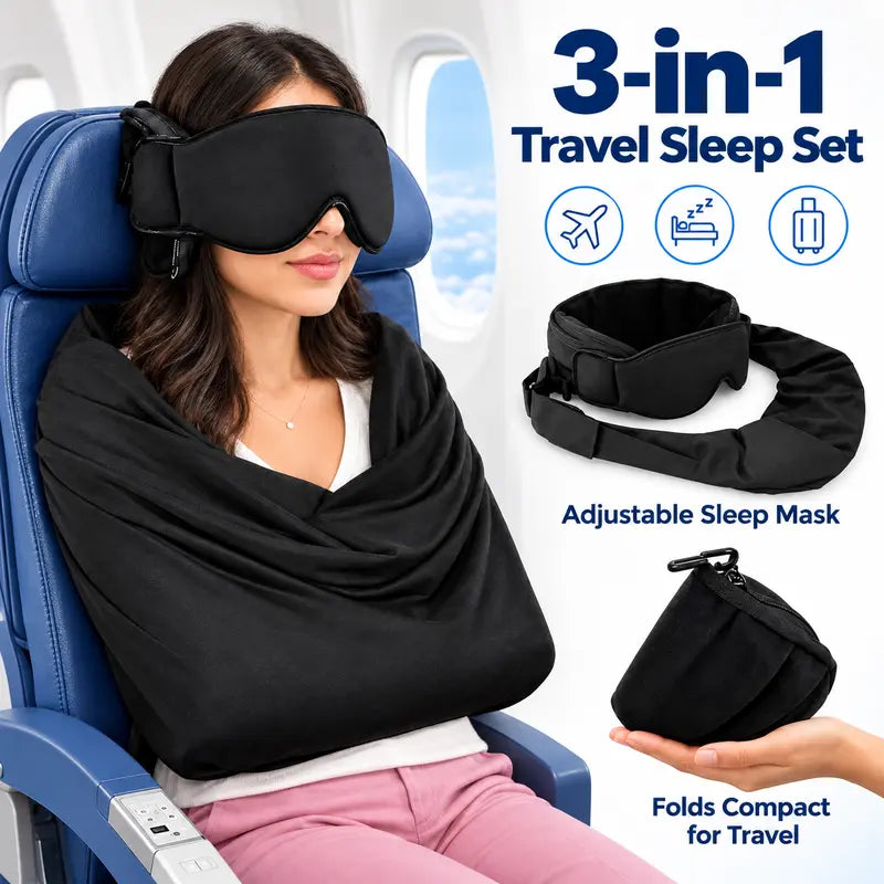 3-in-1 Airplane Sleep Support System - Carry On-Friendly Travel Bedding Accessory Set