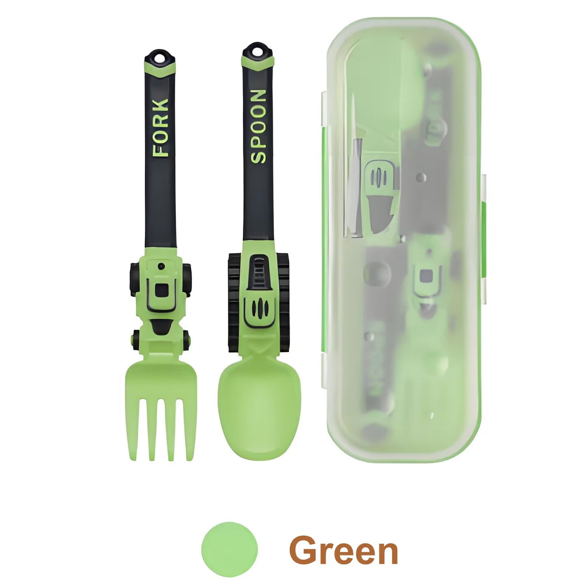 Construction Vehicle Kids Utensil Set | 3-Piece Feeding Set with Spoon, Fork & Storage Case | Soft Grip | Dishwasher Safe | Perfect for Travel & Home | Gift Set Utensils