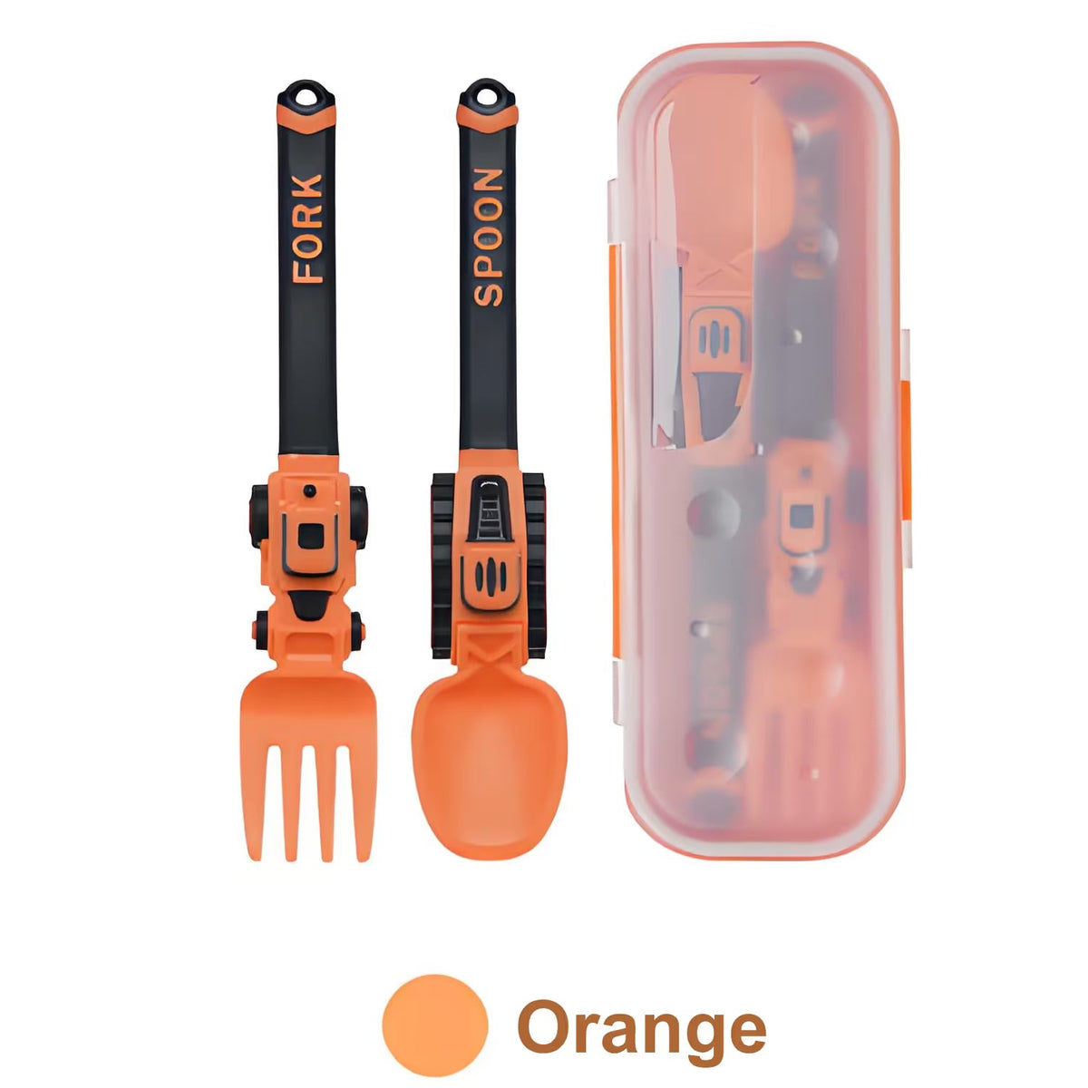 Construction Vehicle Kids Utensil Set | 3-Piece Feeding Set with Spoon, Fork & Storage Case | Soft Grip | Dishwasher Safe | Perfect for Travel & Home | Gift Set Utensils