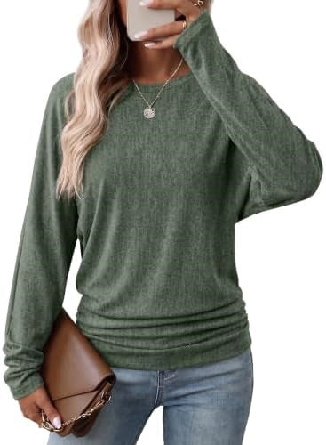Womens Long Sleeve Shirts Ruched Hem Fall Tops Lightweight Sweaters