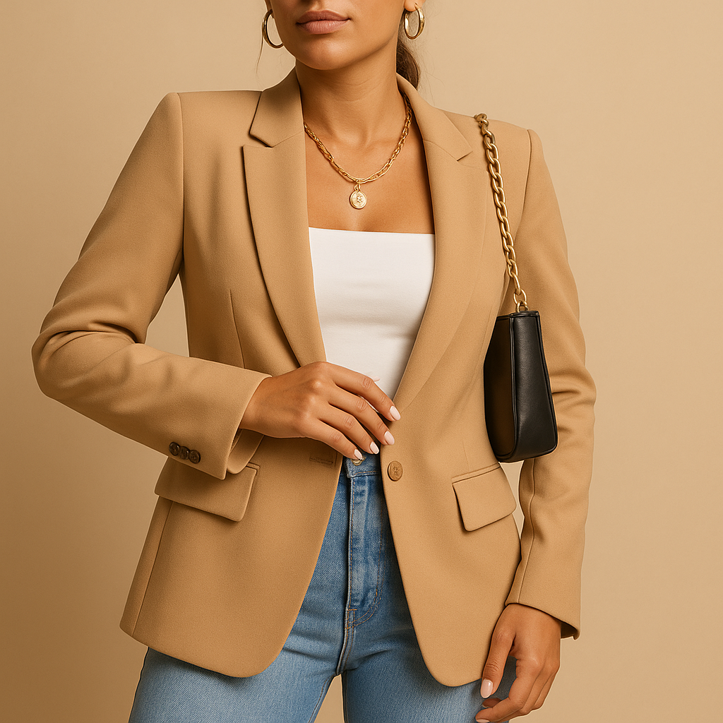 Women’s elegant tailored blazer with flattering fit and modern details, perfect for office wear, formal events, and stylish casual outfits.