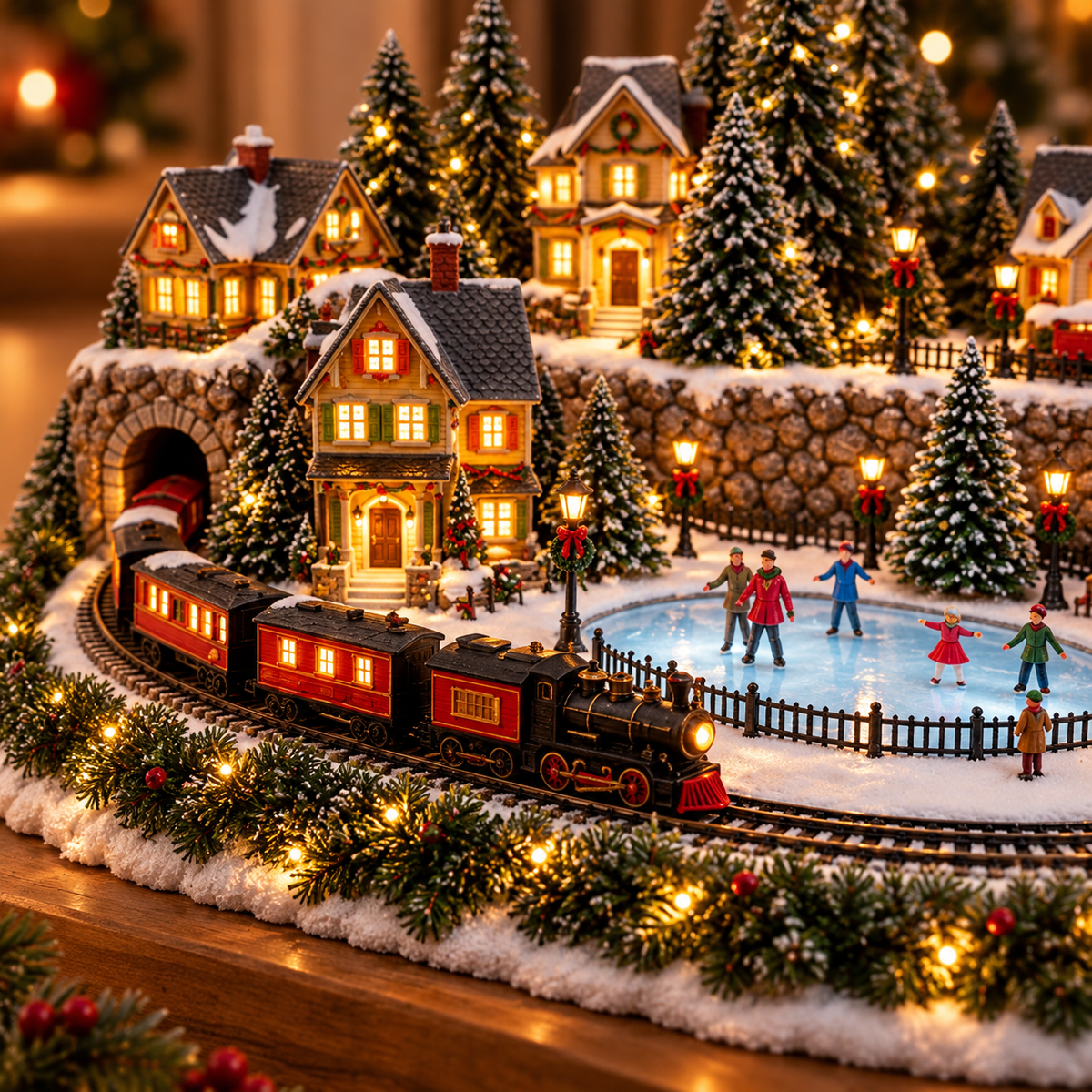 Animated Holiday Train & Ice Rink Scene