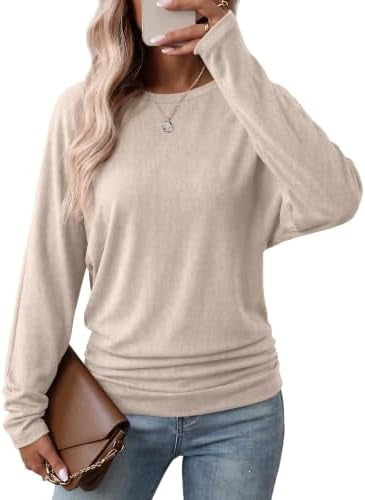 Womens Long Sleeve Shirts Ruched Hem Fall Tops Lightweight Sweaters