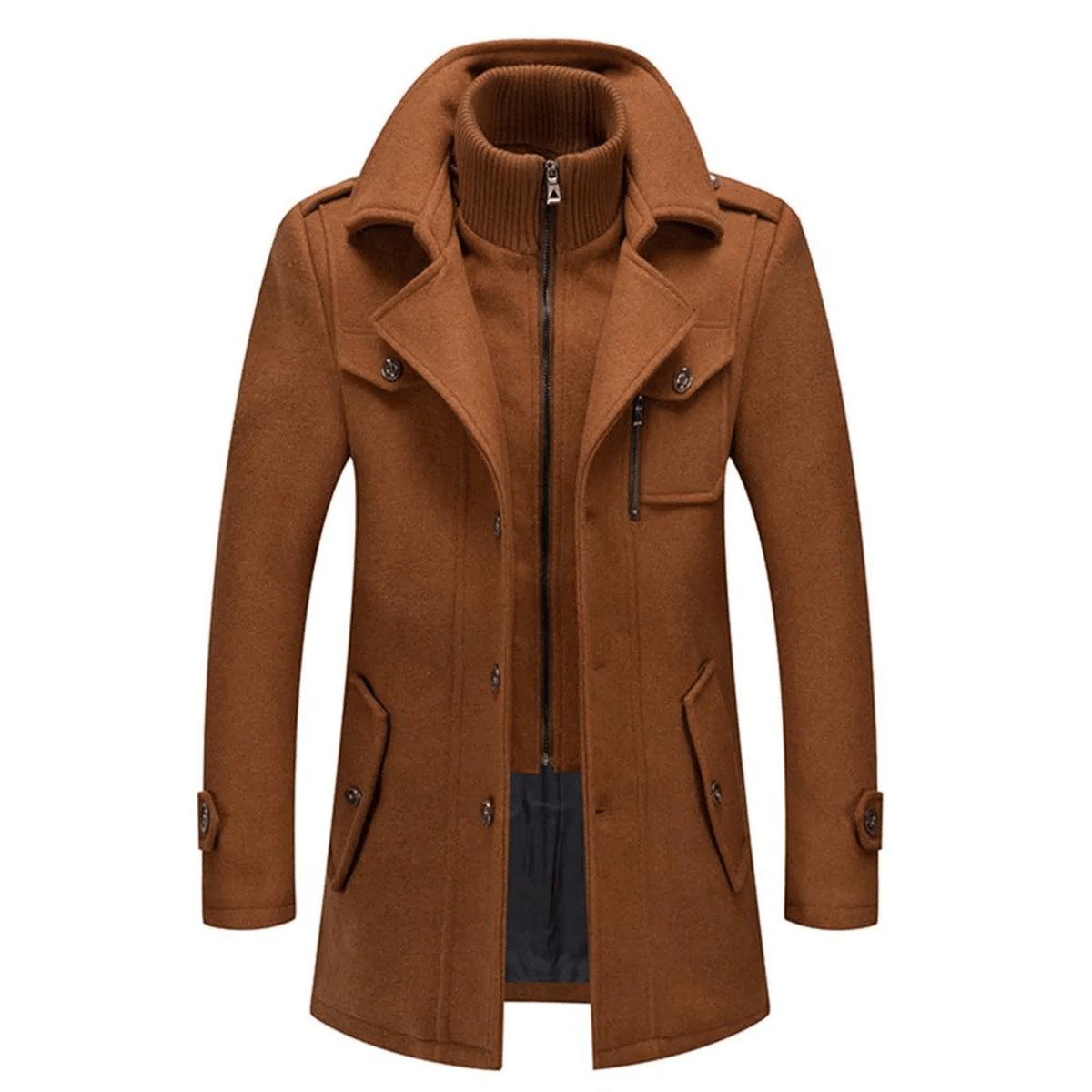 Men's Two-Piece Wool Coat Slim-Fit Winter Coat with Knit Collar
