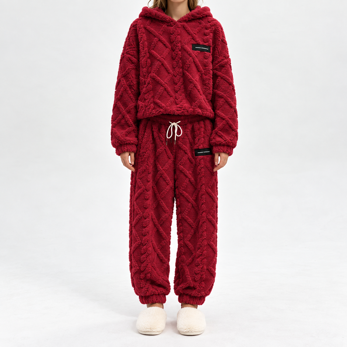 Premium Comfort Women's Plush Textured Hoodie & Pants 2-Piece Set