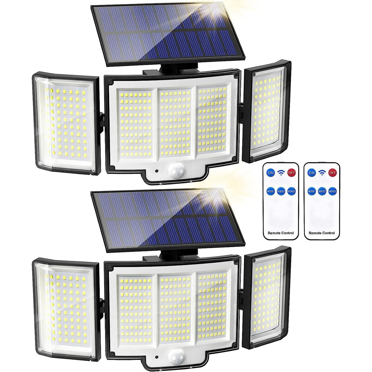 Solar Motion Sensor Security Light with Remote, 348 LED 3 Head