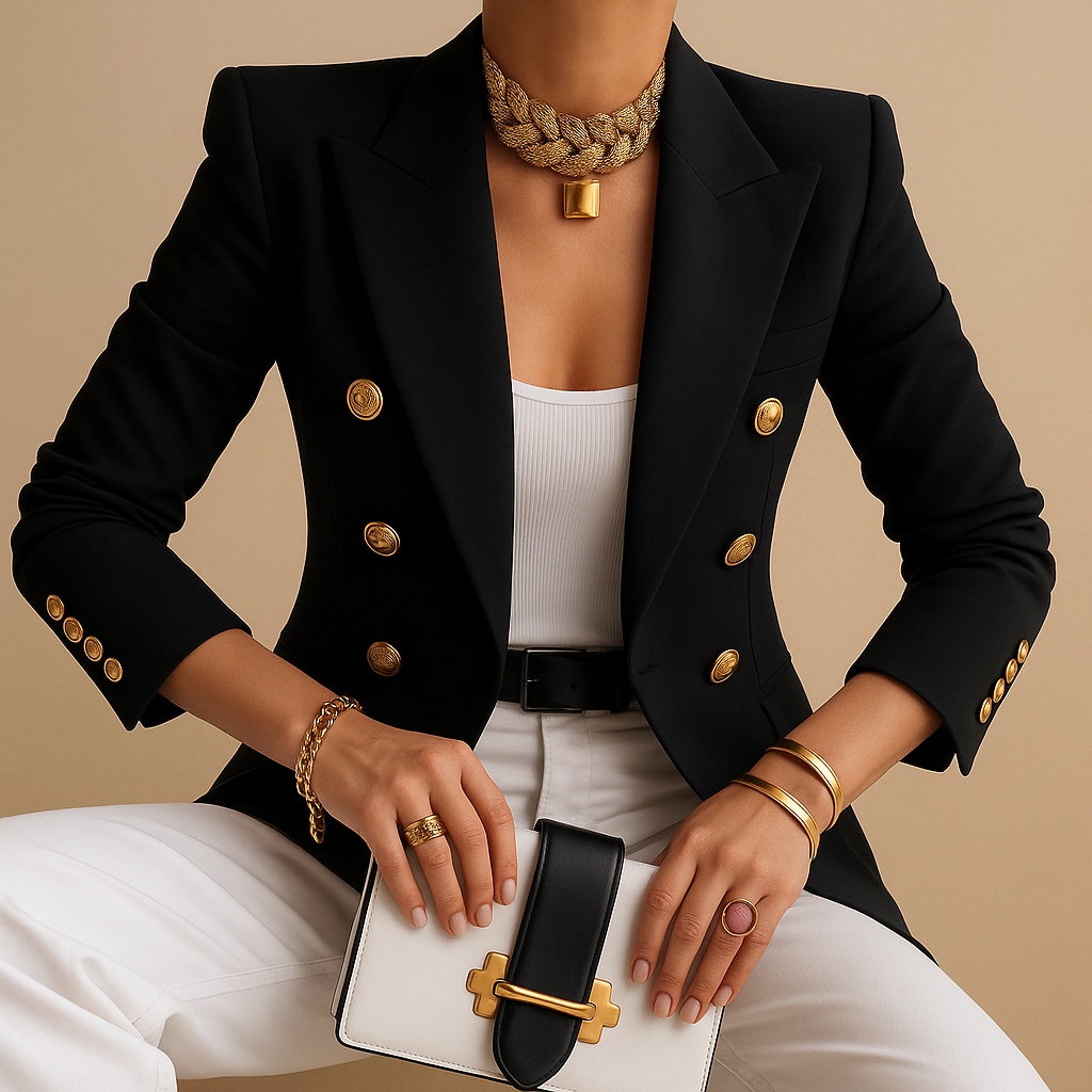 Long elegant blazer for women with a refined silhouette and timeless detailing, ideal for work, meetings, and stylish daily wear.