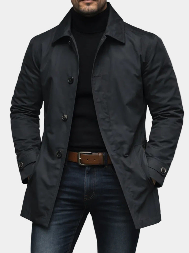 Men's Short Single-Breasted Coat with Classic Collar, Elegant for Spring and Office