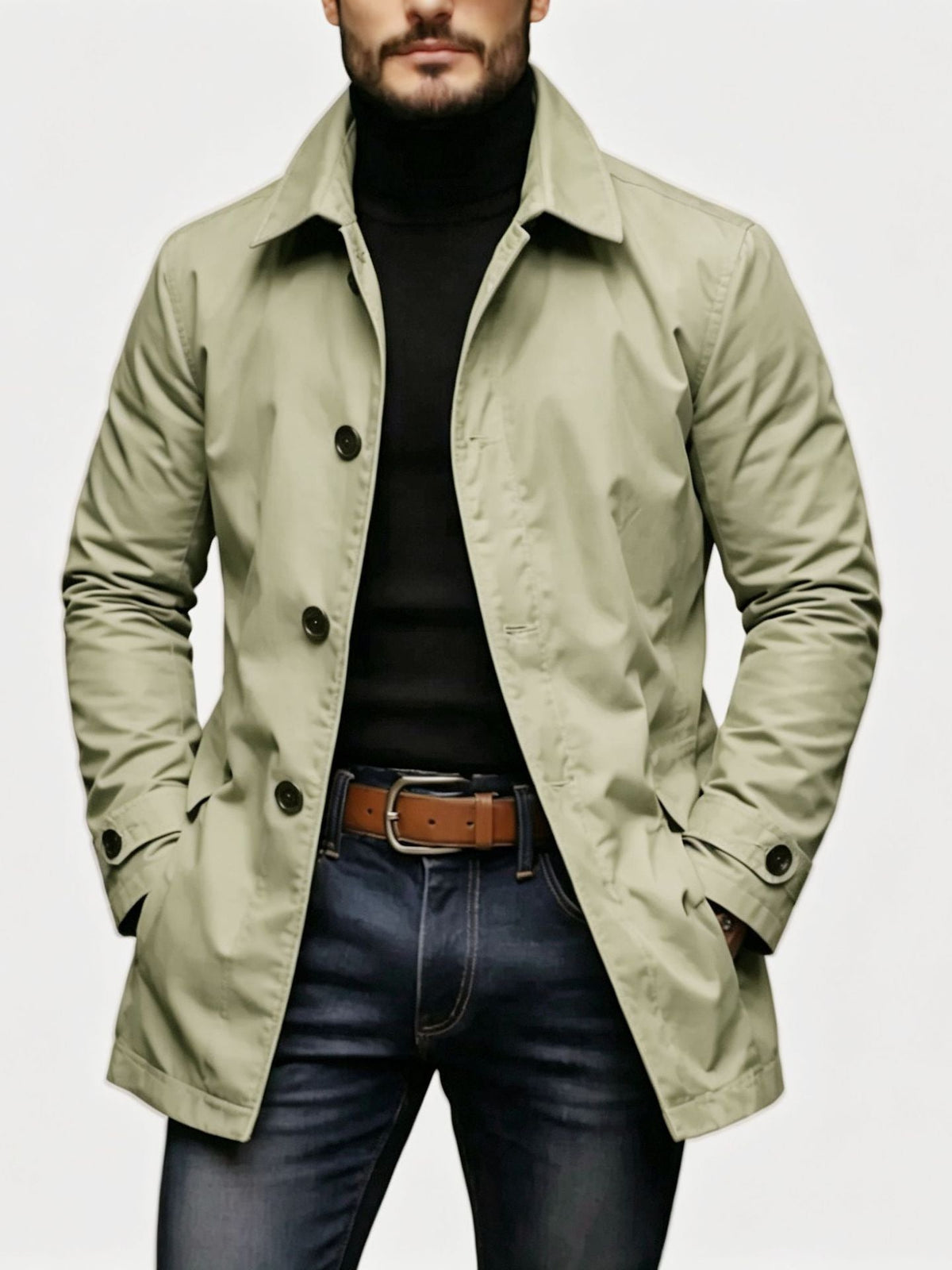 Men's Short Single-Breasted Coat with Classic Collar, Elegant for Spring and Office