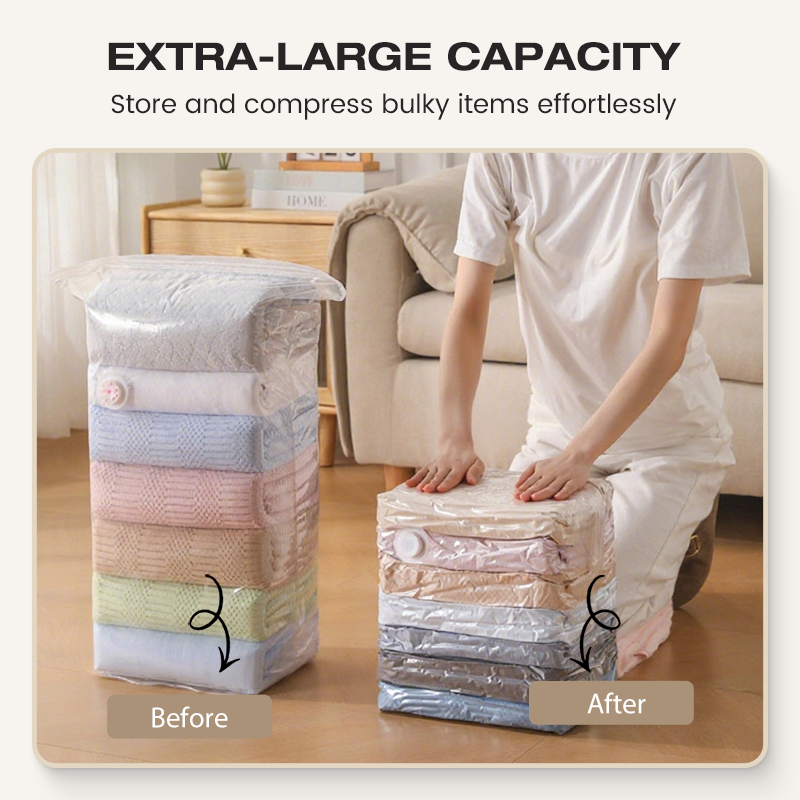 Large Compressible Vacuum Storage Bag - No Pump, Waterproof & Ideal for Saving Space in Suitcases and at Home