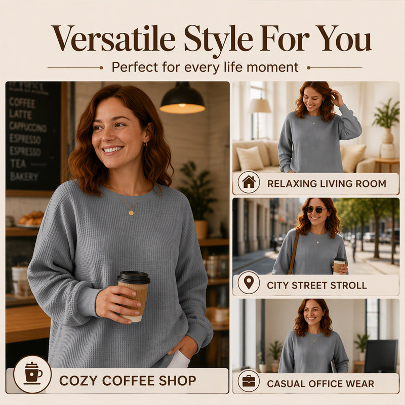 Waffle Texture Sweatshirt – Easy Breezy Fit & Classic Style for Any Casual Look