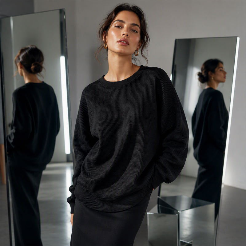 Waffle Texture Sweatshirt – Easy Breezy Fit & Classic Style for Any Casual Look