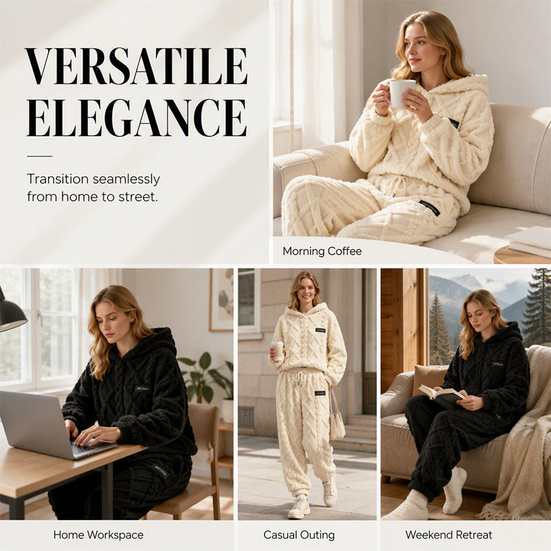 Premium Comfort Women's Plush Textured Hoodie & Pants 2-Piece Set