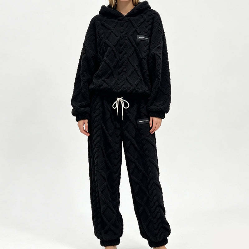 Premium Comfort Women's Plush Textured Hoodie & Pants 2-Piece Set