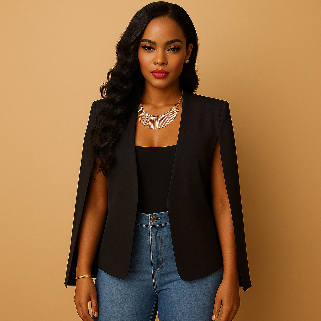 Tailored women’s blazer with flattering shoulder accents and a classic design, ideal for work, formal events, or elegant evenings out.