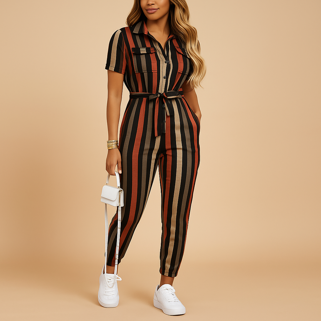 Tailored elegant jumpsuit for women with button closure and flattering fit, perfect for work, social events, and elegant evenings.
