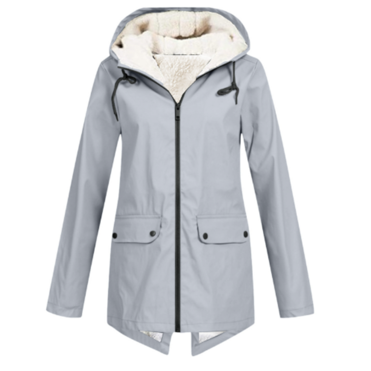 Water-Repellent Women's Jacket with Hood and Sherpa Lining