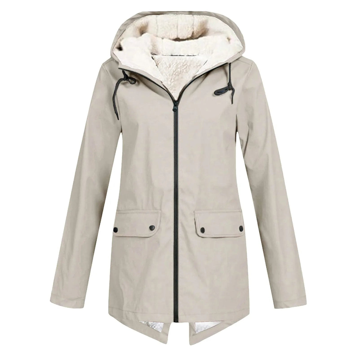 Water-Repellent Women's Jacket with Hood and Sherpa Lining
