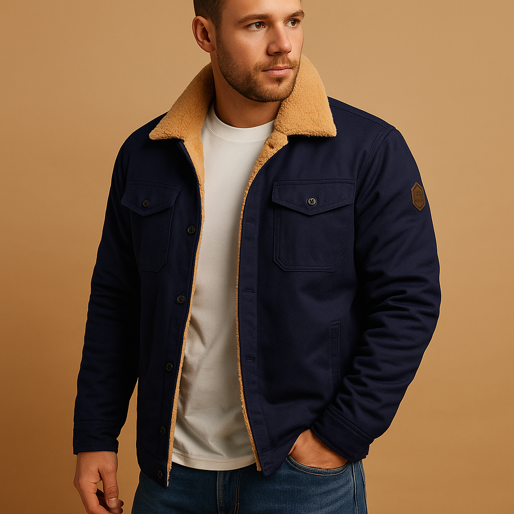 Men’s winter bomber jacket with ribbed cuffs and hem, insulating lining, and classic design, suitable for casual looks and winter outings.