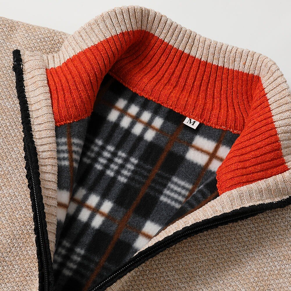 Fleece Ribbed Knit Zip Up Sweater