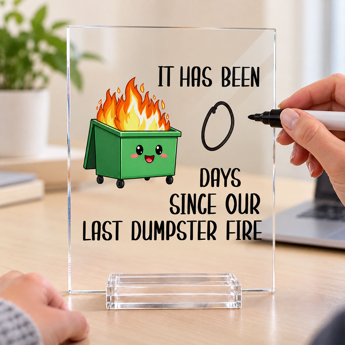 Funny Dumpster Fire - Acrylic Plaque - Office Desk Decor Gifts for Colleagues, Coworker Friends